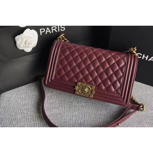 Chanel Le Boy Original Sheepskin Wine Leather Shoulder Bags A67086 Gold Chain