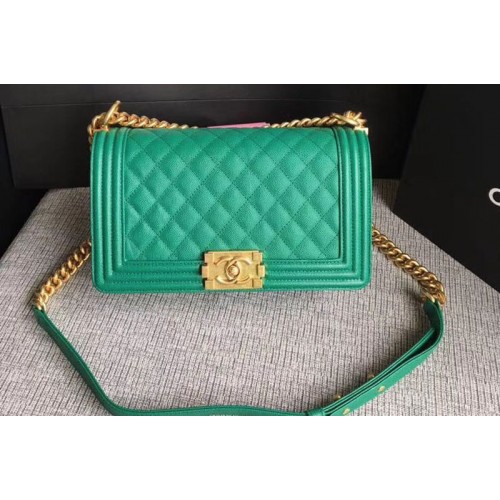 Chanel Le Boy Original Caviar Green Leather Shoulder Bags 67086 Gold Chain