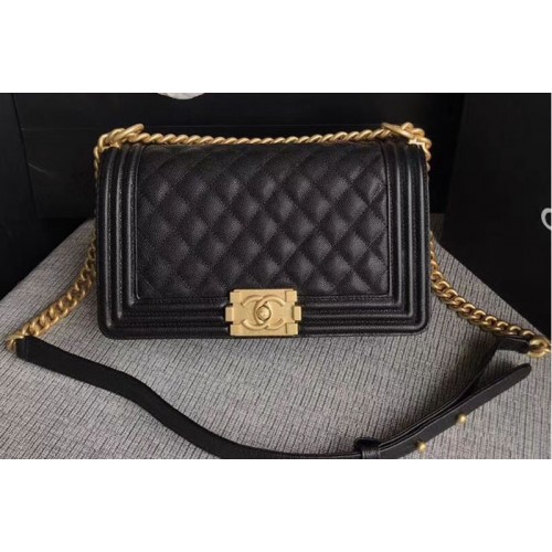 Chanel Le Boy Original Caviar Black Leather Shoulder Bags 67086 Gold Chain