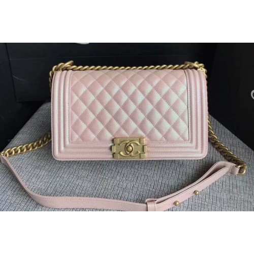 Chanel Le Boy Original Caviar Pink Leather Shoulder Bags 67086 Gold Chain