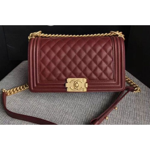 Chanel Le Boy Original Caviar Wine Leather Shoulder Bags 67086 Gold Chain
