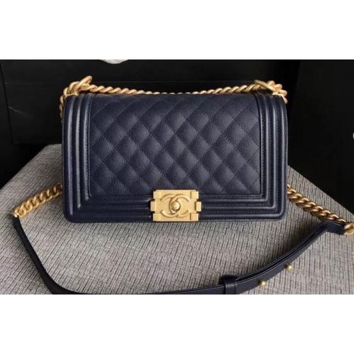 Chanel Le Boy Original Caviar Navy Blue Leather Shoulder Bags 67086 Gold Chain