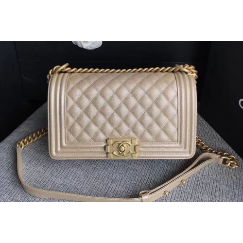 Chanel Le Boy Original Caviar Cream Leather Shoulder Bags 67086 Gold Chain