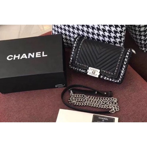 Chanel Le Boy Flap Bag Original Chevron Black Leather A67086 Silver Chain