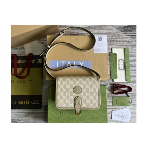 Gucci Mini shoulder bag with Interlocking G in Beige and white Supreme canvas