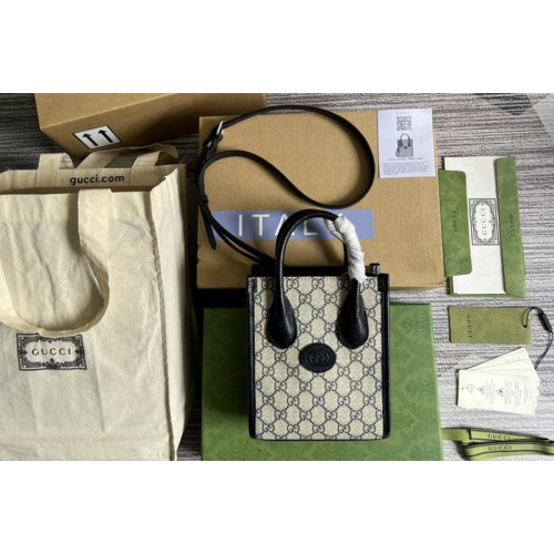 Gucci Mini tote bag with Interlocking G in Beige and blue Supreme canvas
