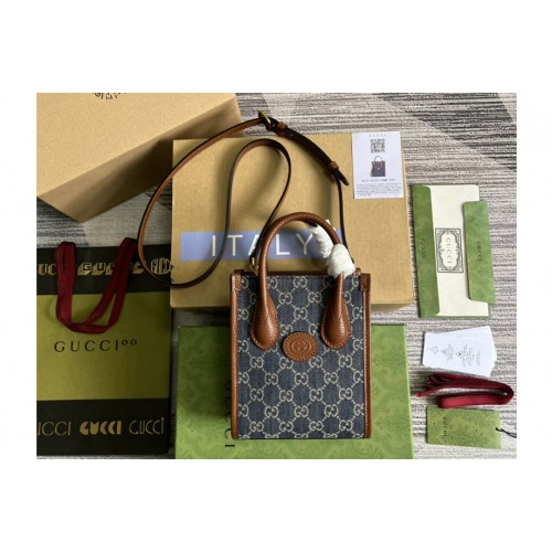Gucci Mini tote bag with Interlocking G in Blue and ivory denim jacquard Gucci Mini tote bag with Interlocking G in Blue and ivory denim jacquard