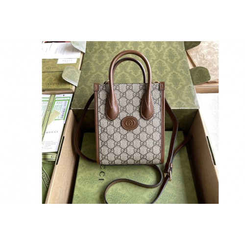 Gucci Mini tote bag with Interlocking G in Beige and ebony Supreme canvas
