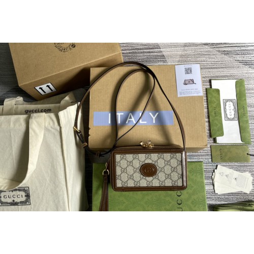 Gucci Mini bag with Interlocking G in Beige and ebony Supreme