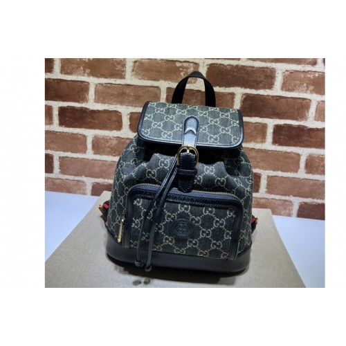 Gucci Backpack with Interlocking G in Black and ivory denim jacquard