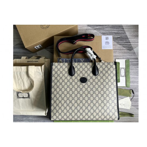 Gucci Medium tote bag with Interlocking G in Beige and blue Supreme canvas