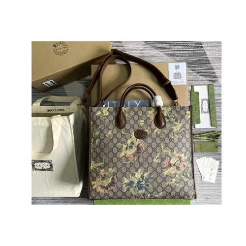 Gucci Medium tote Bag with carnation print in Beige and ebony Supreme canvas Gucci Medium tote Bag with carnation print in Beige and ebony Supreme canvas