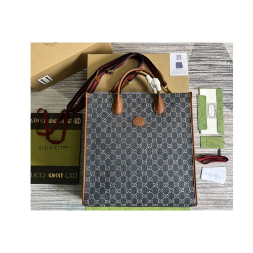 Gucci Medium tote Bag with Interlocking G in Blue and ivory denim jacquard
