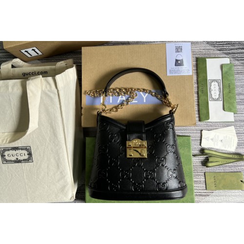 Gucci Small shoulder bag in Black debossed leather