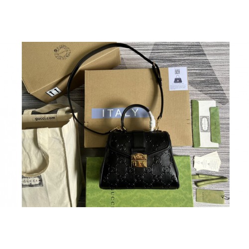 Gucci Small top handle bag in Black debossed leather