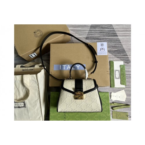 Gucci Small top handle bag in White debossed leather