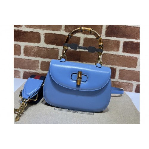 Gucci Small top handle bag with Bamboo in Blue leather