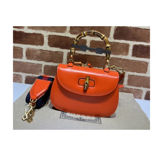 Gucci Small top handle bag with Bamboo in Red leather