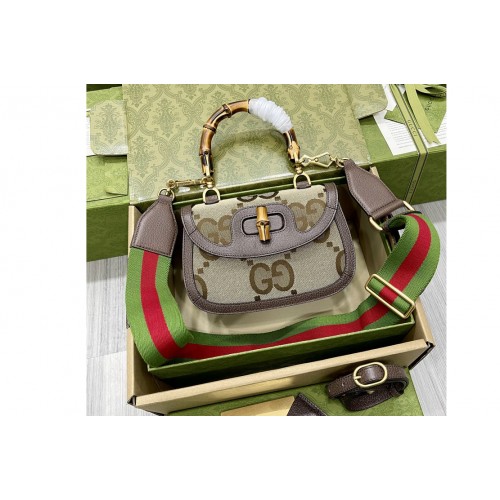 Gucci Small jumbo bag with bamboo in Camel and ebony jumbo canvas