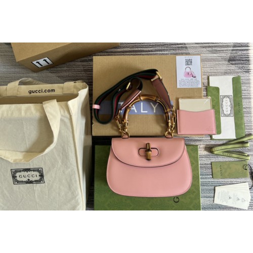 Gucci Small top handle bag with Bamboo in Pink leather