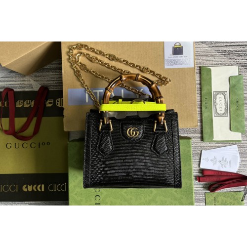 Gucci Diana lizard mini bag in Black lizard Gucci Diana lizard mini bag in Black lizard