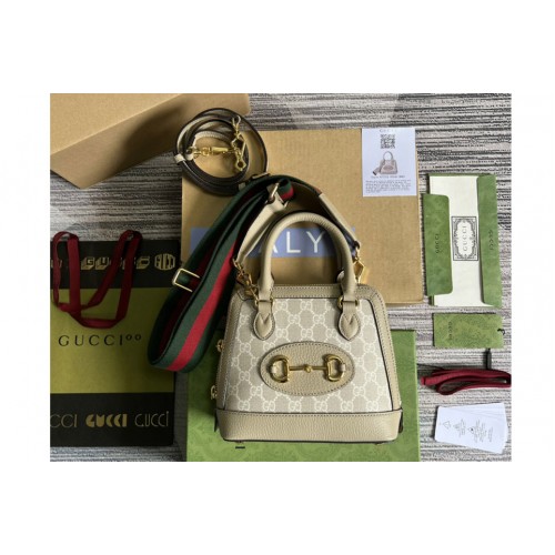 Gucci Horsebit 1955 mini bag in Beige and white Supreme canvas