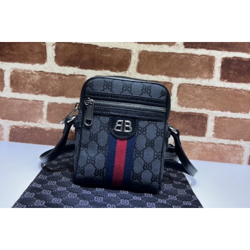 Gucci x Balenciaga Mens Hacker Shoulder Zip Bag in black and dark grey canvas jacquard Gucci x Balenciaga Mens Hacker Shoulder Zip Bag in black and dark grey canvas jacquard