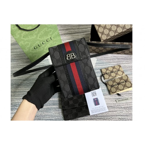 Gucci x Balenciaga Mens Hacker Phone Bag in black and dark grey canvas jacquard Gucci x Balenciaga Mens Hacker Phone Bag in black and dark grey canvas jacquard