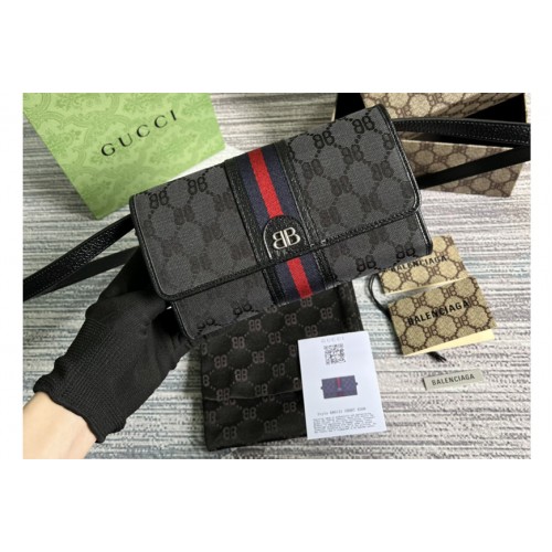 Gucci x Balenciaga Womens Hacker Mini Bag in black and dark grey canvas jacquard