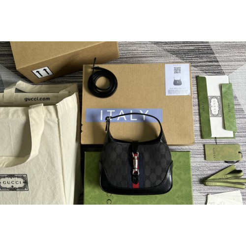 Gucci x Balenciaga Womens Hacker Mini Hobo Bag in black and dark grey canvas jacquard