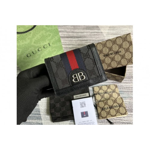 Gucci x Balenciaga Womens Hacker Card Case Wallet in black and dark grey canvas jacquard