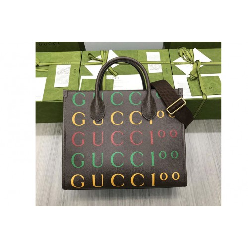 Gucci 100 small tote bag in Gucc100 print brown leather