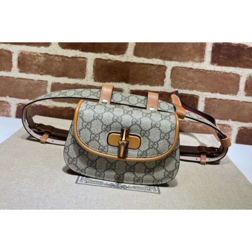 Gucci Bamboo 1947 mini belt bag in Beige and ebony Supreme canvas