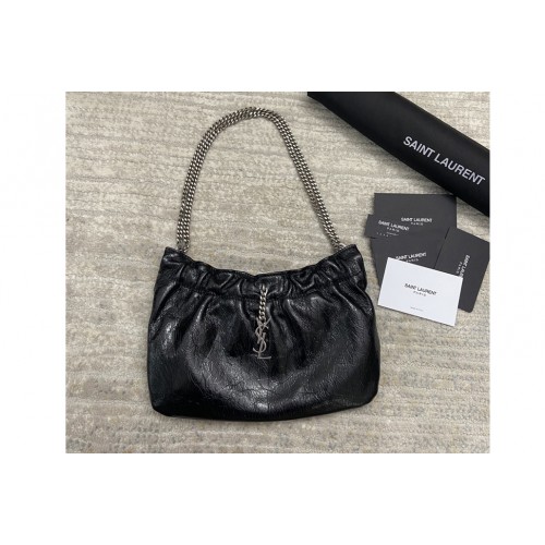 YSL Monogram Hobo Bag in Black Leather