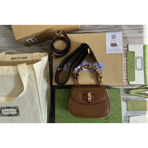 Gucci Mini top handle bag with Bamboo in Brown leather