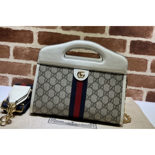 Gucci Ophidia small tote bag with Web in Beige and ebony Supreme canvas
