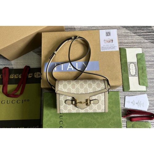 Gucci Horsebit 1955 mini bag in Beige and white Supreme canvas