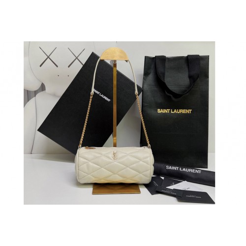 YSL Sade Mini Tube Bag in White Quilted Lambskin