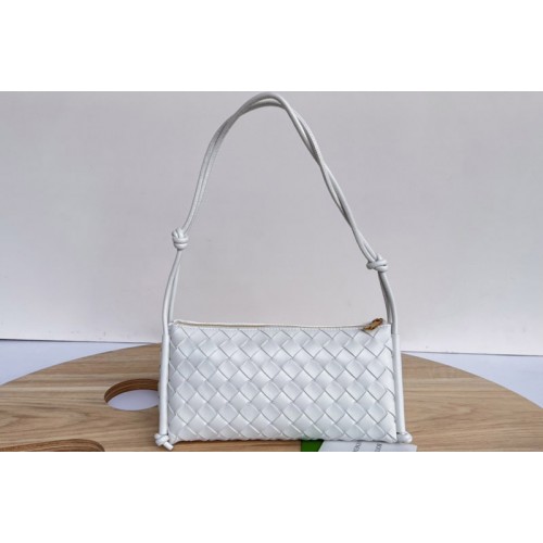 Bottega Veneta Pouch With Strap in White intrecciato leather
