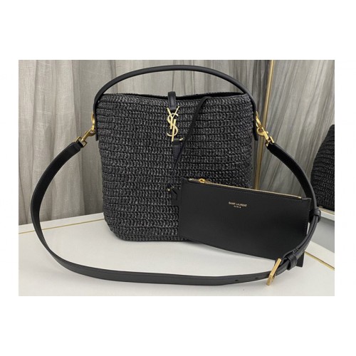 YSL LE 37 BUCKET BAG IN Black WOVEN RAFFIA AND VEGETABLE-TANNED LEATHER YSL LE 37 BUCKET BAG IN Black WOVEN RAFFIA AND VEGETABLE-TANNED LEATHER