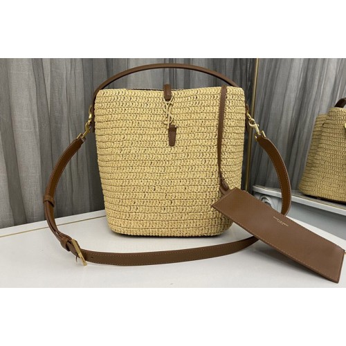 YSL LE 37 BUCKET BAG IN Beige WOVEN RAFFIA AND VEGETABLE-TANNED LEATHER YSL LE 37 BUCKET BAG IN Beige WOVEN RAFFIA AND VEGETABLE-TANNED LEATHER