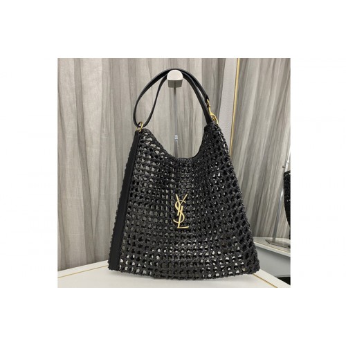 YSL OXALIS BAG IN Black RAFFIA MACRAMe