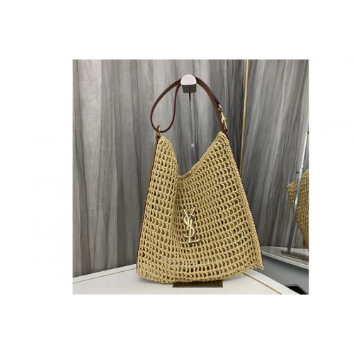 YSL OXALIS BAG IN Beige RAFFIA MACRAMe