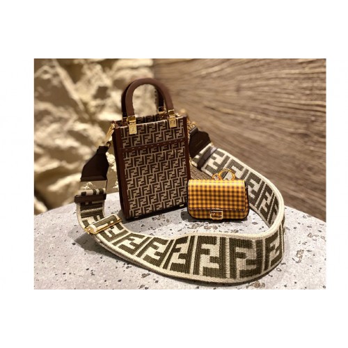 Fendi 8BS051 Mini Sunshine Shopper Bag in Brown FF fabric mini-bag Fendi 8BS051 Mini Sunshine Shopper Bag in Brown FF fabric mini-bag