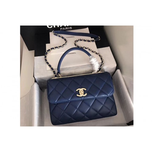 Chanel Original Sheepskin Blue Leather Tote Bag A92236 Gold Chain