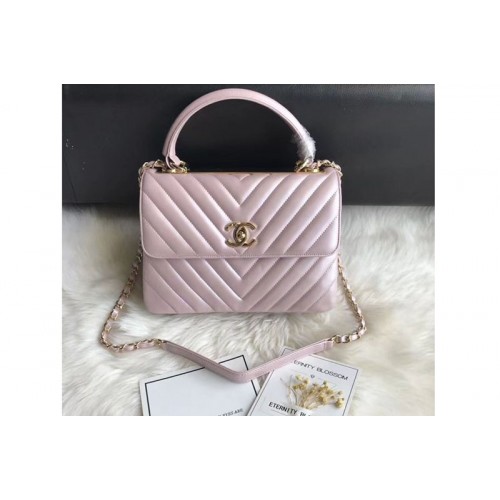 Chanel original lambskin top handle flap bags 92236V Pink Gold Chain