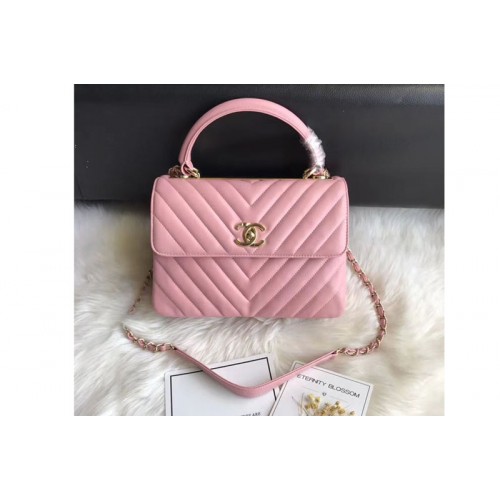 Chanel original lambskin top handle flap bags 92236V Light Pink Gold Chain