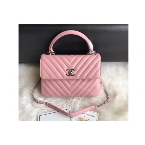Chanel original lambskin top handle flap bags 92236V Light Pink Silver Chain