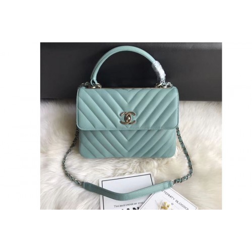 Chanel original lambskin top handle flap bags 92236V Green Silver Chain