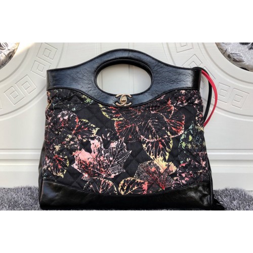 Chanel 31 Shopping Bags Black Calfskin/Pink Cotton